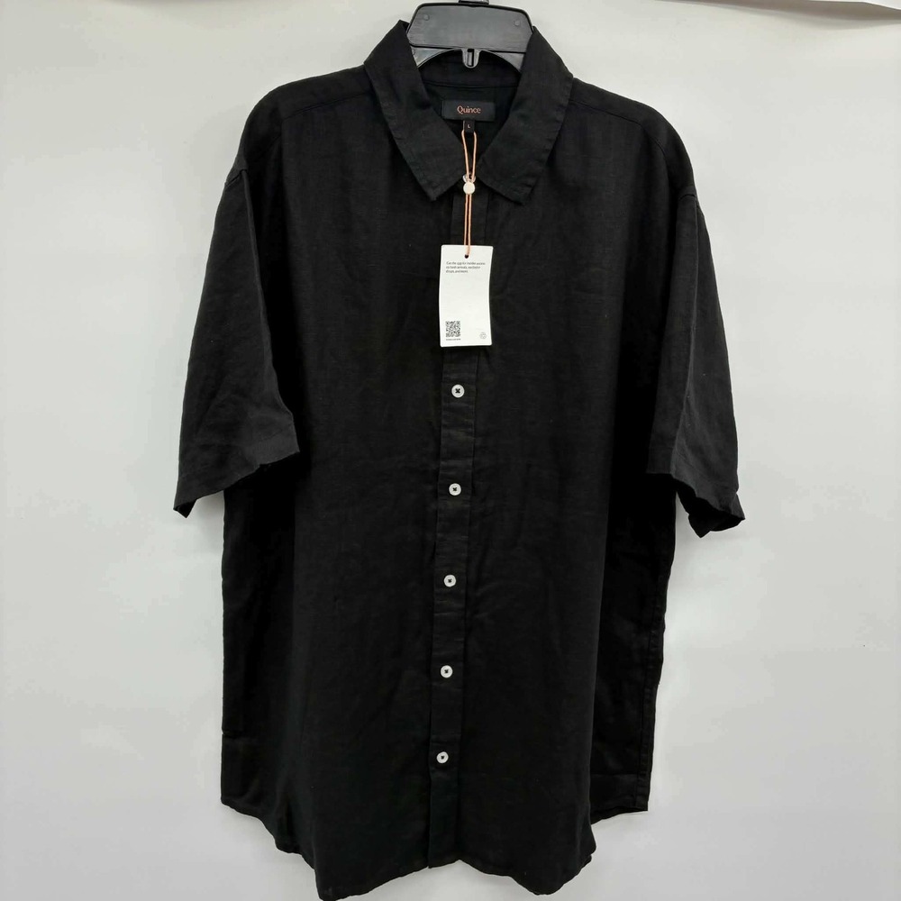 Quince Mens L 100% Linen Shirt Black Short Sleeve Button Up NWT Casual Summer